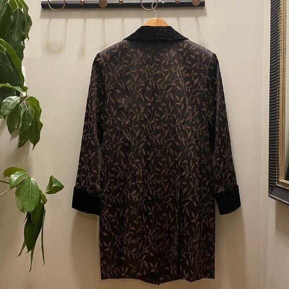 Luxury Designer Black Satin Coat, Blazer | Velvet Trim Pockets Lined, 10/12 M/L - Picture 3 of 9